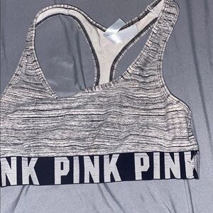 PINK Victoria's Secret Gray and Black Racerback Sports Bra